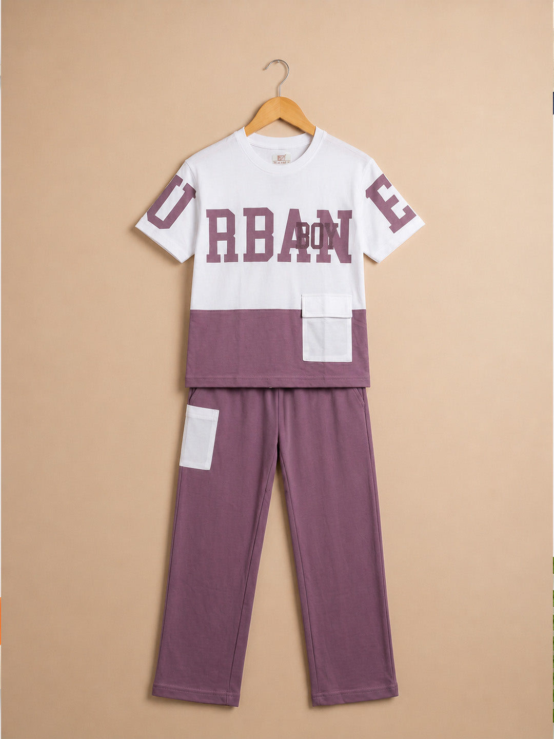 Kids' Onion PInk Colorblock Graphic T-Shirt and Cargo Track Pants Set