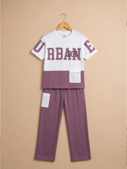 Kids' Onion PInk Colorblock Graphic T-Shirt and Cargo Track Pants Set