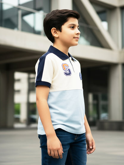 Self Design Pure Cotton Boys Polo Tee