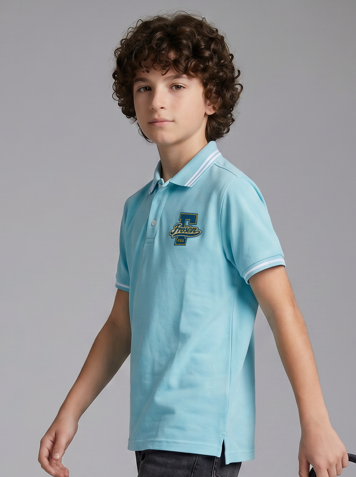 Kids' Light Blue Polo T-Shirt with Logo Print | Casual Everyday Wear