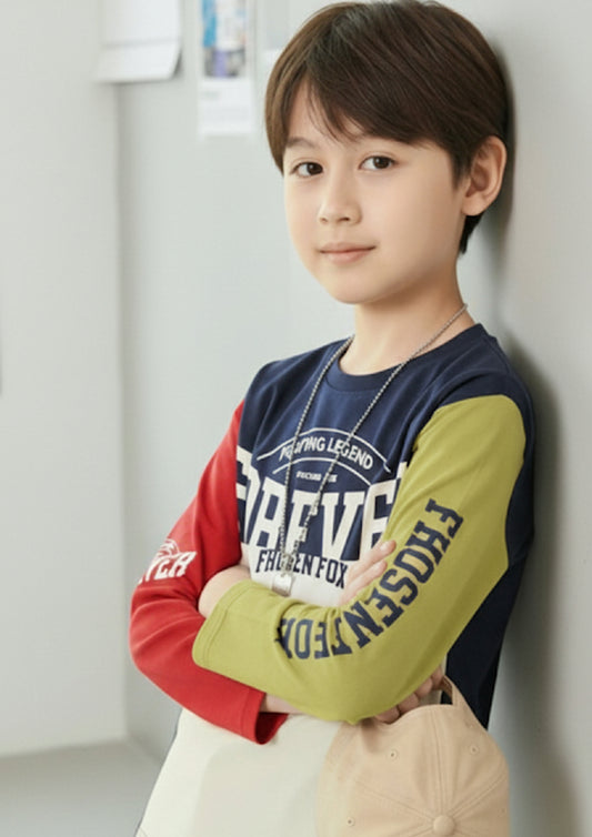 Boys Colorblock Graphic Print Long Sleeve T-Shirt with Contrast Sleeves