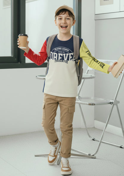 Boys Colorblock Graphic Print Long Sleeve T-Shirt with Contrast Sleeves