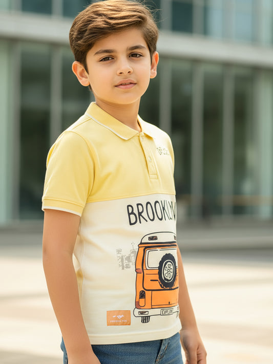 Self Design Pure Cotton Boys Polo Tee