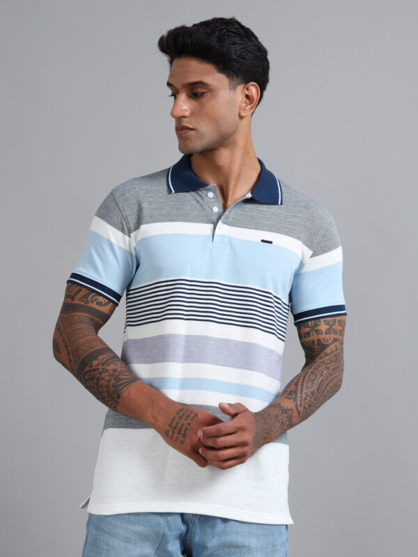 Men's Jaquard Striped Polo Tshirt BL-19 - Image 2