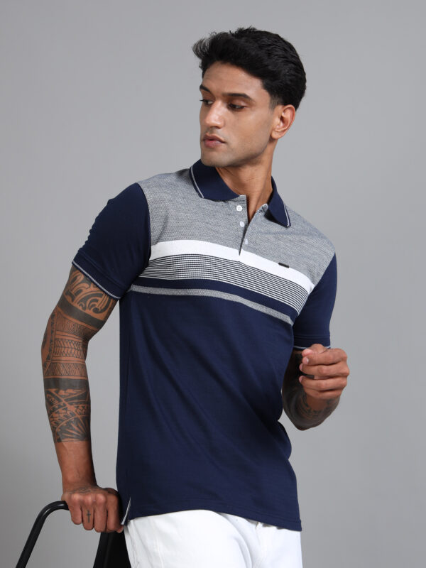 Men's Jaquard Striped Polo Tshirt BL-19 - Image 3