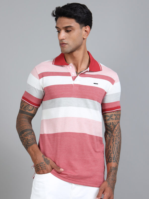 Men's Jaquard Striped Polo Tshirt BL-19 - Image 6